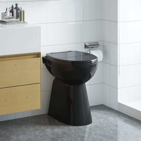 vidaXL Kantløst toalett 7 cm ekstra høyde Soft Close svart keramikk