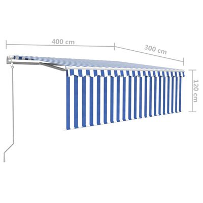 vidaXL Automatisk uttrekkbar markise med rullegardin 4x3 m blå og hvit