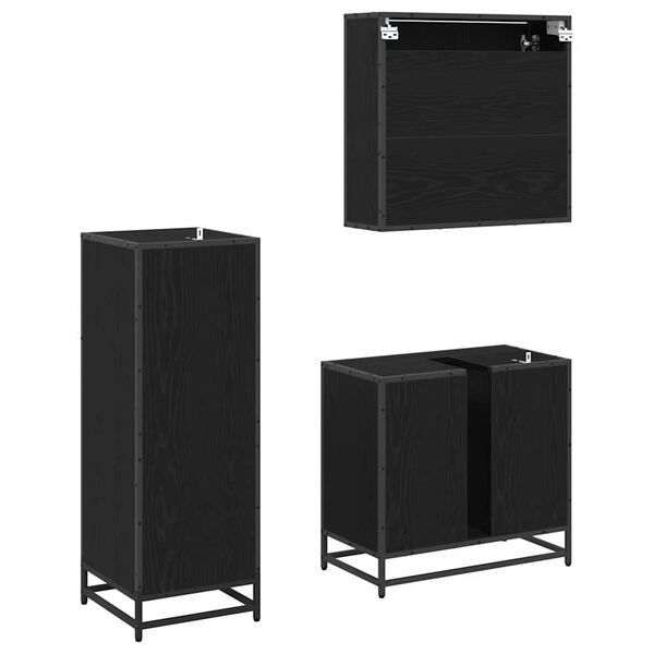 vidaXL Baderomsinnredningssett med d&oslash;r 3 pcs Svart Eik Konstruert tre