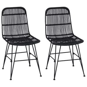 vidaXL Spisestol 2 stk. Rattan og St&aring;l Svart 41 x 55 x 85 cm