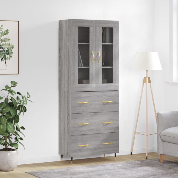 vidaXL Highboard gr&aring; sonoma 69,5x34x180 cm konstruert tre