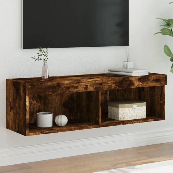 vidaXL TV-benker med LED-lys 2 stk r&oslash;kt eik 100x30x30 cm