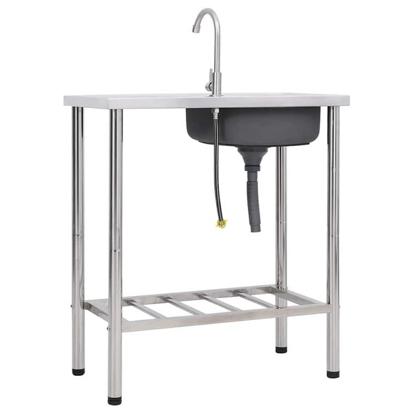 vidaXL Campingvask enkel kum med kran rustfritt st&aring;l
