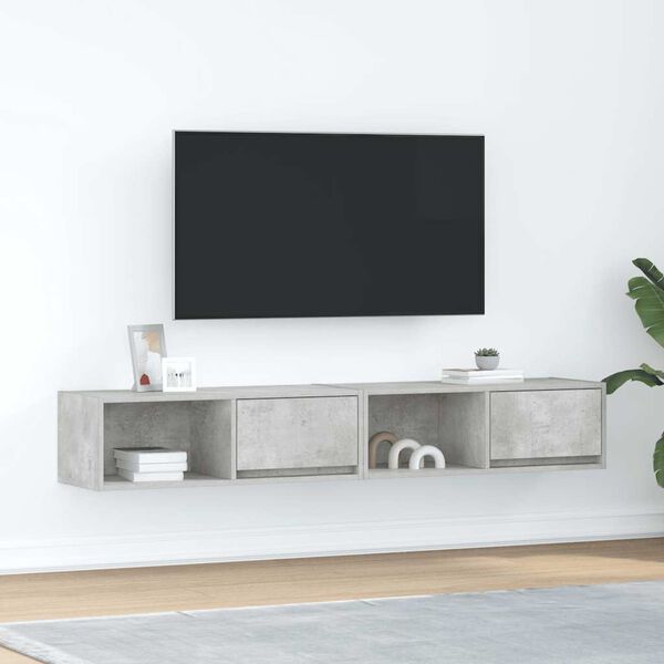 vidaXL TV-benker 2 stk betonggr&aring; 80x31x25,5 cm konstruert tre