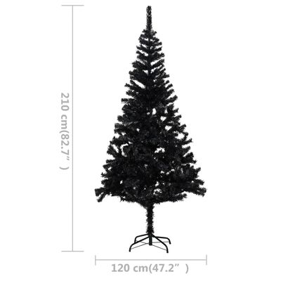 vidaXL Forhåndsbelyst kunstig juletre med stativ svart 210 cm PVC