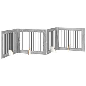 vidaXL Foldbar hundegitter med stativer 4 pcs Gr&aring; sonoma 401 cm