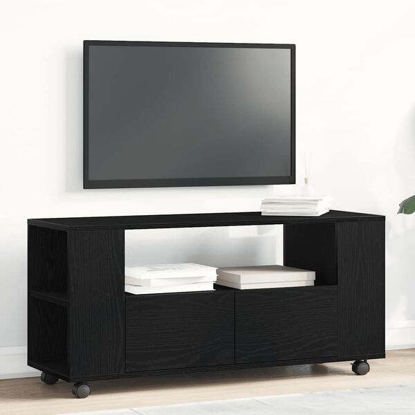 vidaXL TV-benk med hjul svart eik 102x34,5x43 cm konstruert tre