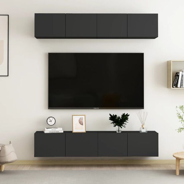 vidaXL TV-benker 4 stk svart 80x30x30 cm konstruert tre