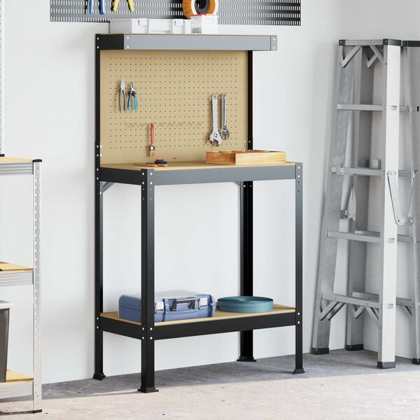 vidaXL Arbeidsbenker med hylle Svart 81 x 41 x 145 cm Konstruert tre