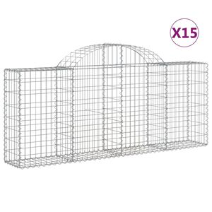 vidaXL Gabionkurver buede 15 stk 200x30x80/100 cm galvanisert jern