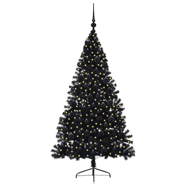 vidaXL Kunstig Forh&aring;ndsopplyst Juletre med 300 LED Svart 180 cm PVC