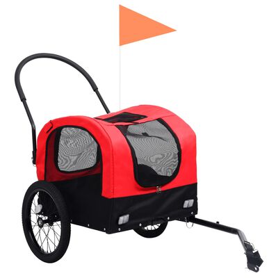 vidaXL 2-i-1 sykkeltilhenger og joggevogn for kjæledyr rød og svart