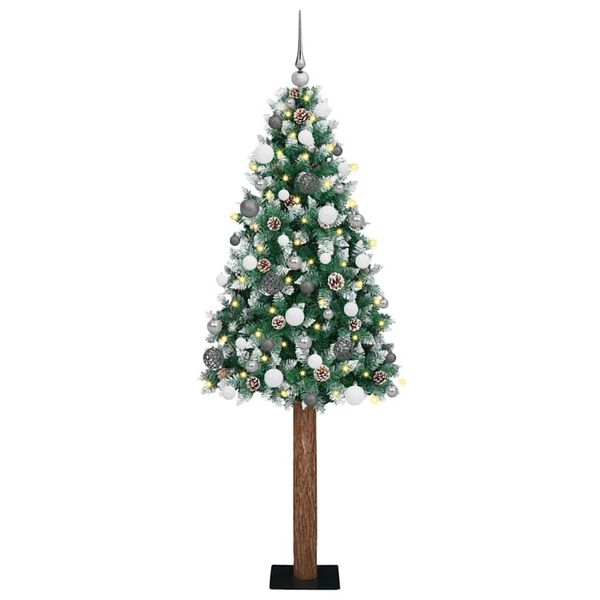 vidaXL Slim juletre med 300 LED gr&oslash;nn 180 cm PVC og Massivt Furu tre