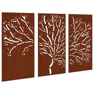 vidaXL Veggdekorasjoner til hage 3 stk 105x55 cm cortenst&aring;l tredesign