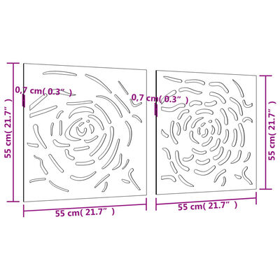 vidaXL Veggdekorasjoner til hage 2 stk 55x55 cm cortenstål rosedesign