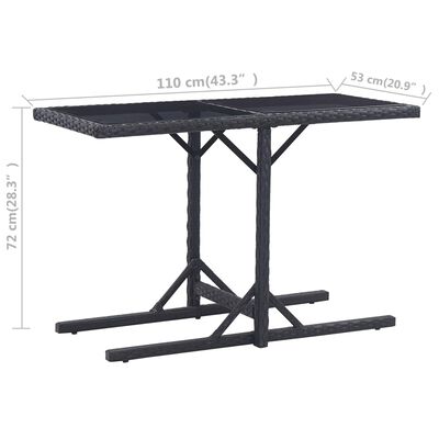 vidaXL Hagebord svart 110x53x72 cm glass og polyrotting