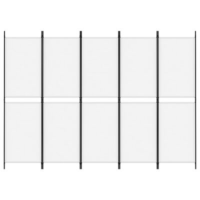 vidaXL Romdeler med 5 paneler hvit 250x180 cm stoff