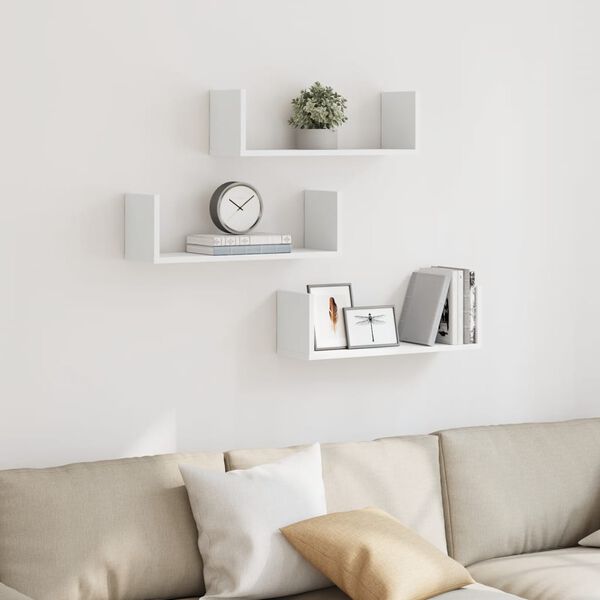 vidaXL Vegghyller 3 stk hvit 58x18x18 cm konstruert tre