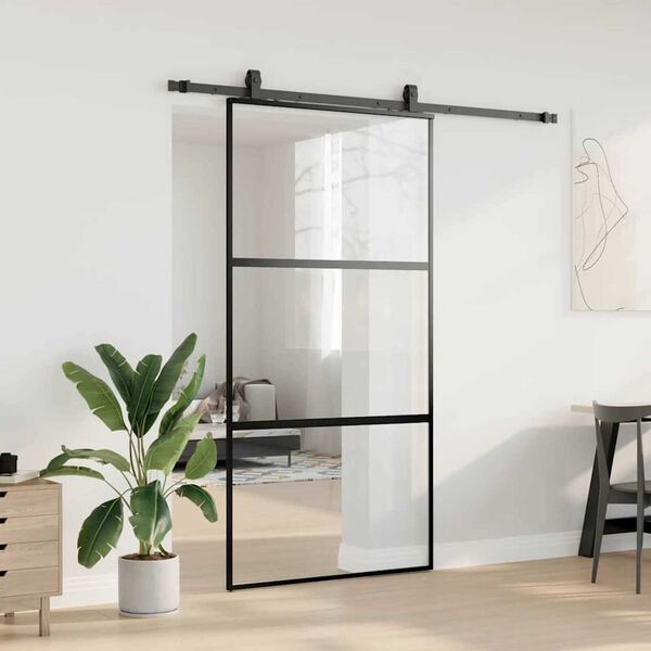 vidaXL Skyved&oslash;r med monteringssett svart 102,5x205 cm herdet glass