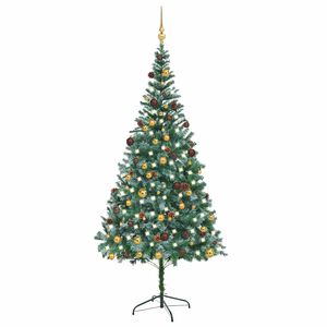 vidaXL Forh&aring;ndsbelyst kunstig juletre med kulesett og kongler 210 cm