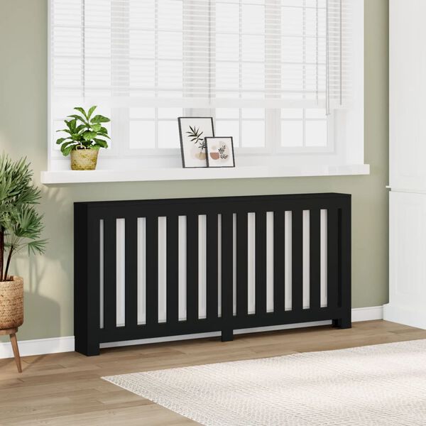 vidaXL Radiatordeksel svart 175x20x82 cm konstruert tre