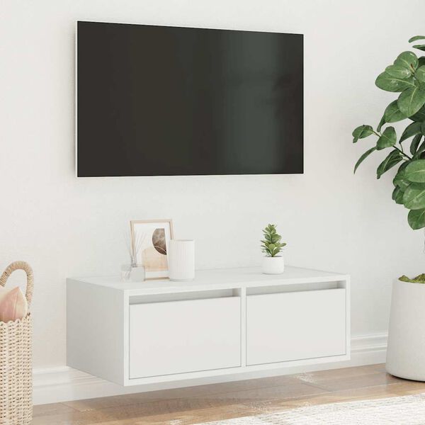 vidaXL TV-benk med LED-lys hvit 75x35,5x25 cm