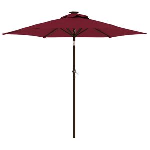 vidaXL Hageparasoll med LED og st&aring;lstang vinr&oslash;d 225x225x212 cm