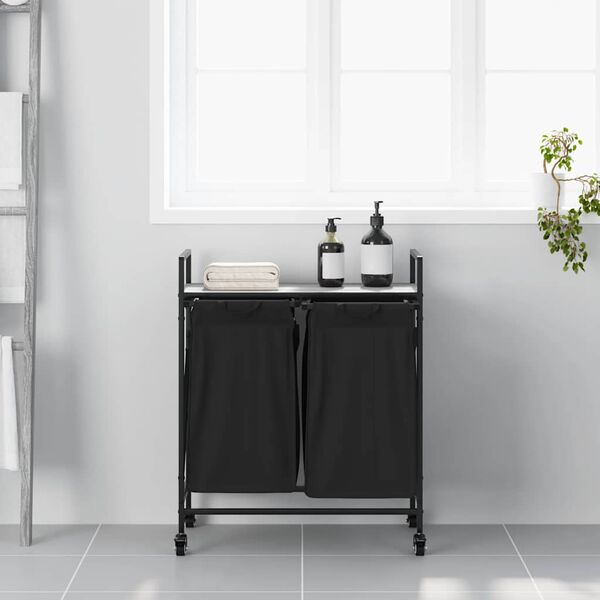 vidaXL skittentøyskurv 2 rom med hyller grå eik