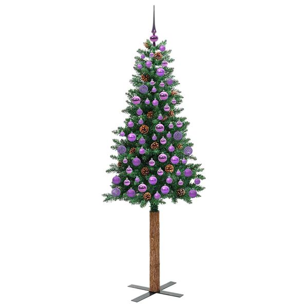 vidaXL Slim juletre med 300 LED grønn 180 cm PVC og Massivt Furu tre