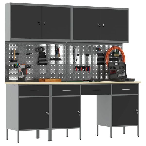 vidaXL Arbeidsskap med skuff 10 pcs Svart Konstruksjonsvirke og st&aring;l