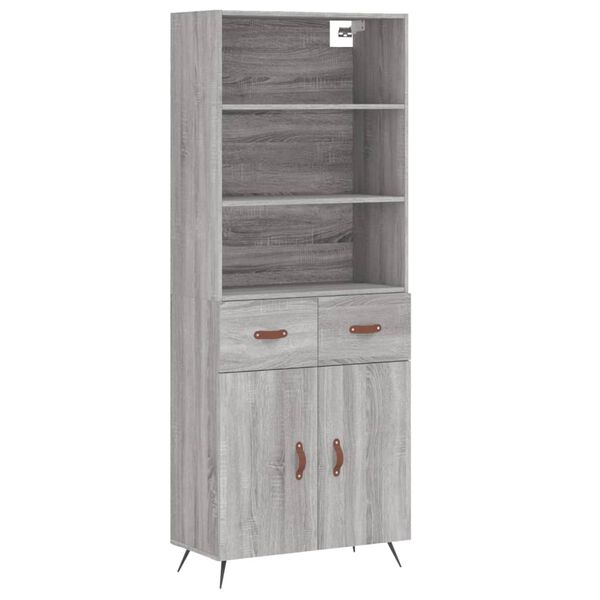 vidaXL Highboard grå sonoma 69,5x34x180 cm konstruert tre