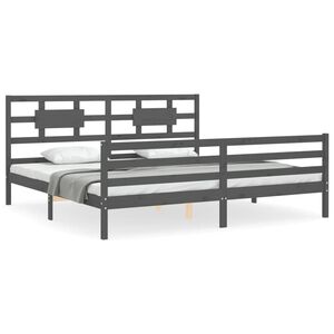 vidaXL Sengeramme med hodegavl gr&aring; 200x200 cm heltre