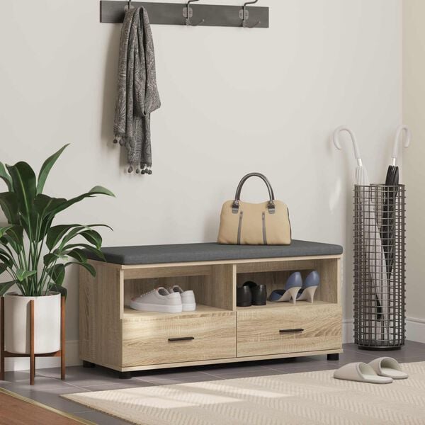 vidaXL Gangbenk med pute med skuff Sonoma eik 100 x 38 x 46 cm