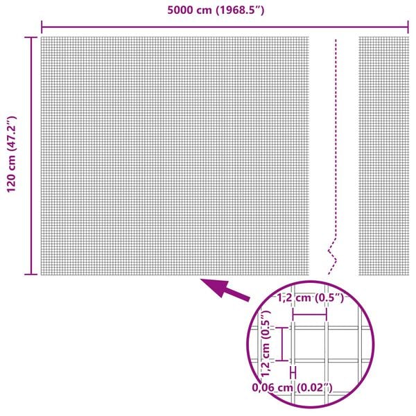 vidaXL Sveist trådgjerde sølv 1.2 x 50 m