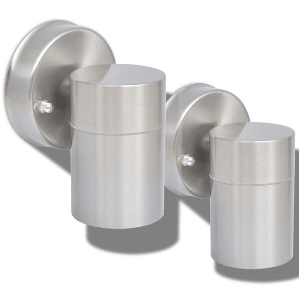 vidaXL Utend&oslash;rs LED Vegglamper 2 stk Rustfritt St&aring;l Nedadg&aring;ende