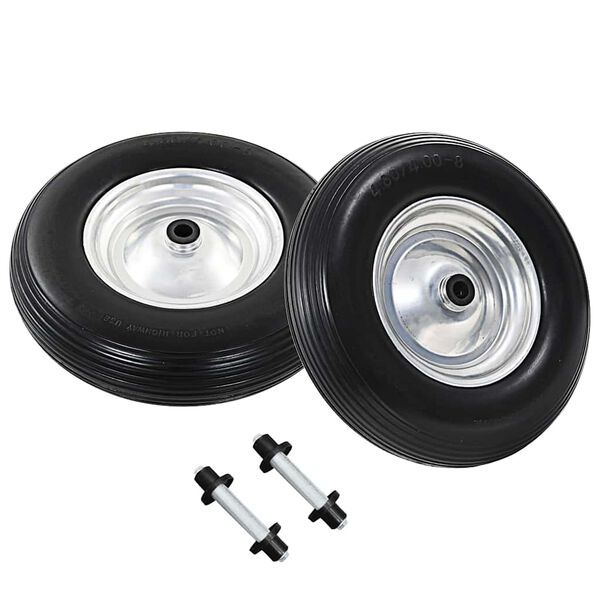 vidaXL Trillebårhjul 2 stk med aksel massiv PU 4,00-8 390 mm