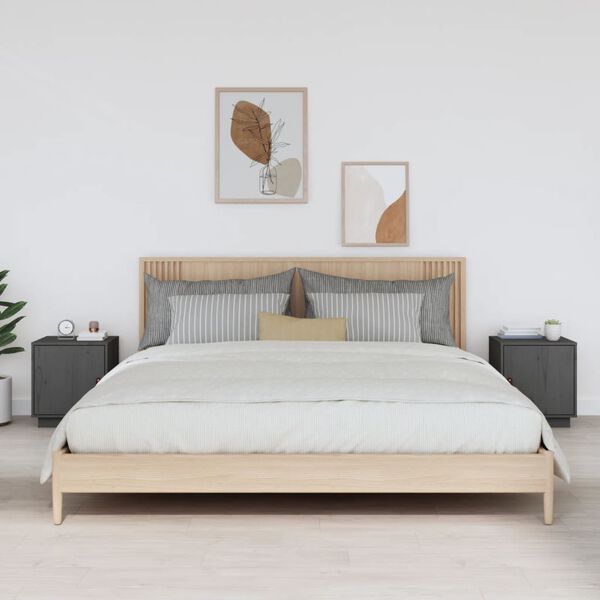 vidaXL Nattbord 2 stk gr&aring; 40x34x45 cm heltre furu