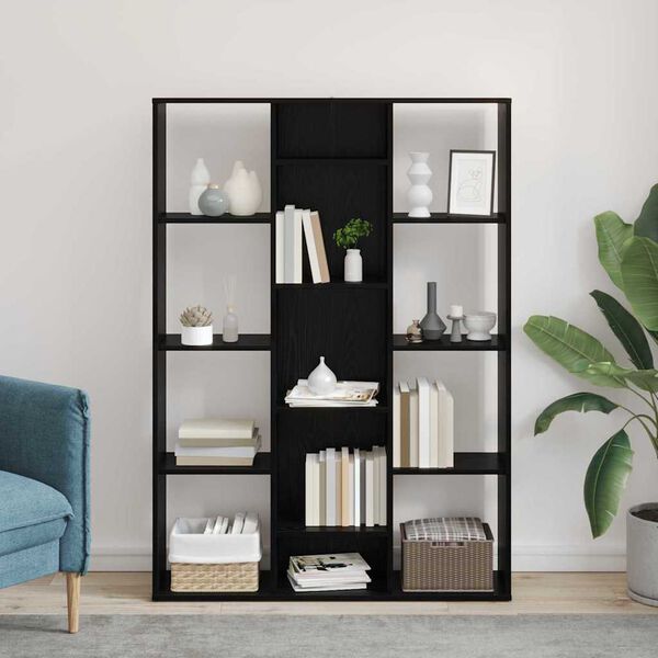 vidaXL Romdeler med hylle Svart Eik 100 x 24 x 140 cm Konstruert tre