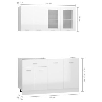 vidaXL Kjøkkenskapsett 4 deler høyglans hvit sponplate