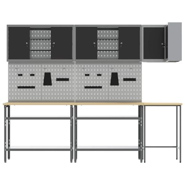 vidaXL Sett med arbeidskabinetter med hylle 10 pcs Svart og Gr&aring;