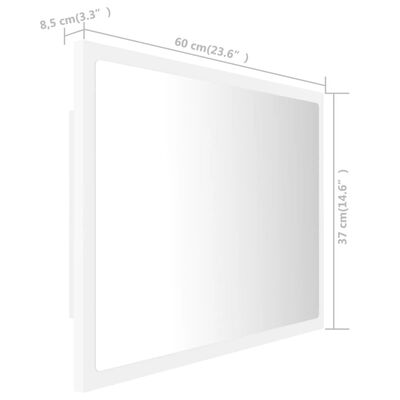 vidaXL Baderomsspeil LED hvit 60x8,5x37 cm akryl