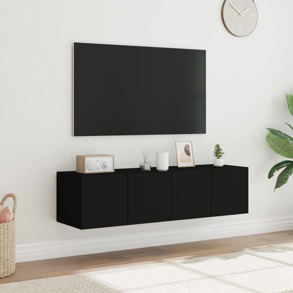 vidaXL Vegghengte TV-benker med LED 2 stk svart 60x35x31 cm