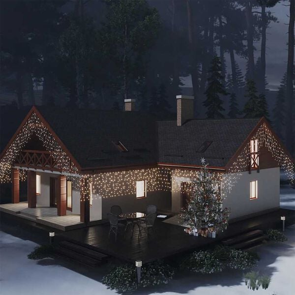 vidaXL LED-lysgardin med istapper 10 m 400 LED varmhvit 8 funksjoner