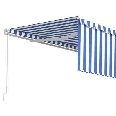 vidaXL Manuell uttrekkbar markise med rullegardin 4,5x3 m blå og hvit