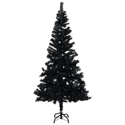 vidaXL Forhåndsbelyst kunstig juletre med kulesett svart 180 cm PVC