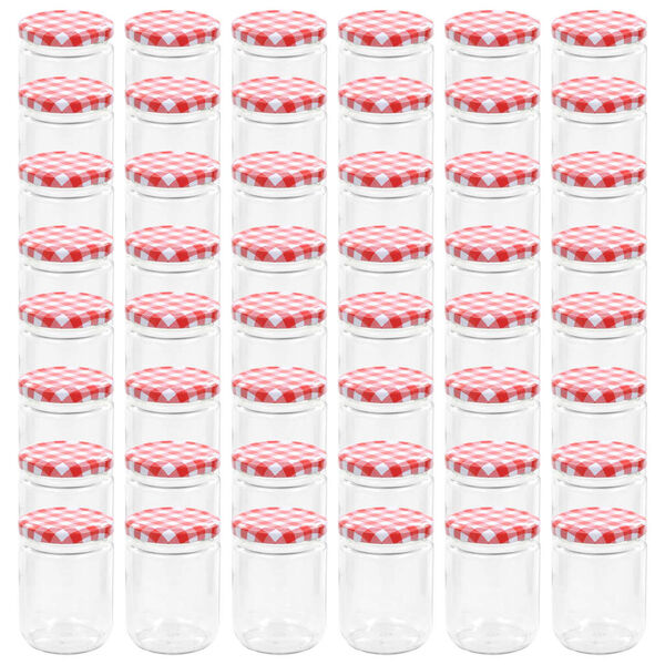 vidaXL Syltet&oslash;yglass med hvite og r&oslash;de lokk 48 stk 230 ml