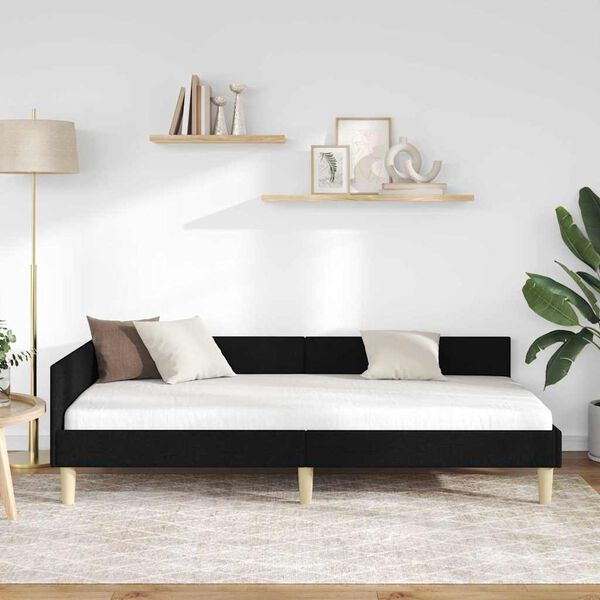 vidaXL Hjørnesengramme med hodegjerde Svart 90 x 190 cm stoff