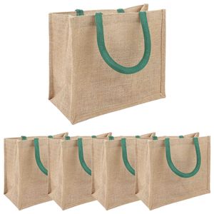 vidaXL Jute h&aring;ndvesker 5 Naturlig og Gr&oslash;nn 26 x 22 x 14 cm