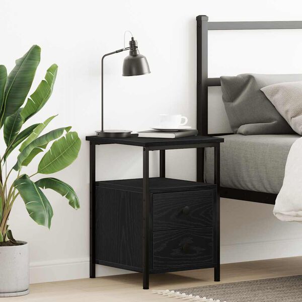 vidaXL Nattbord svart eik 34x35,5x50 cm konstruert tre