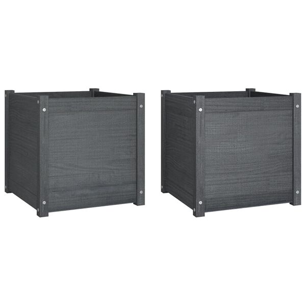 vidaXL Plantekasser 2 stk gr&aring; 50x50x50 cm heltre furu